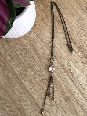 Liz Palacios Peach Crystal Lariat Necklace
